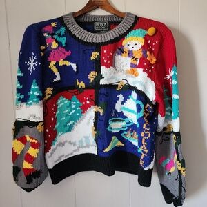 Vintage Berek Marta D Christmas Sweater 1989 Medium Hand Knit Holiday Art Knit